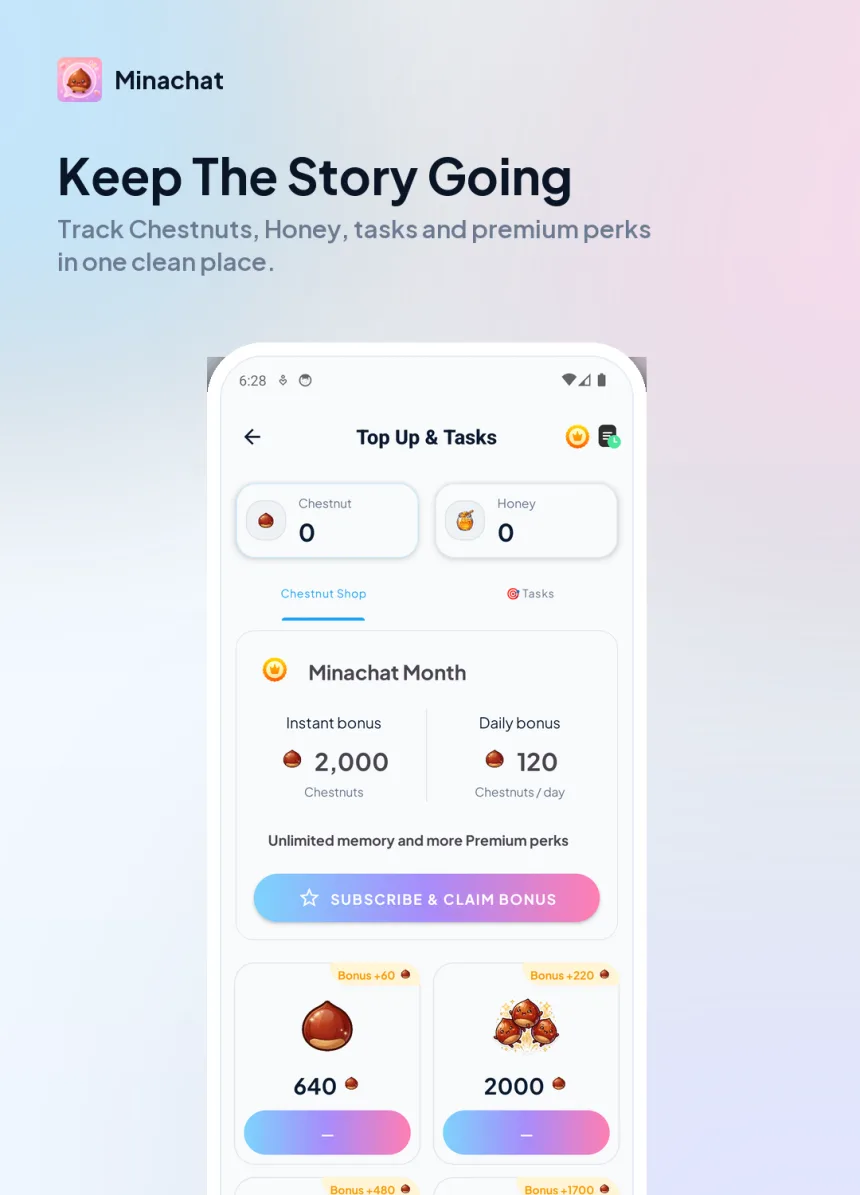 Minachat top up and tasks screenshot